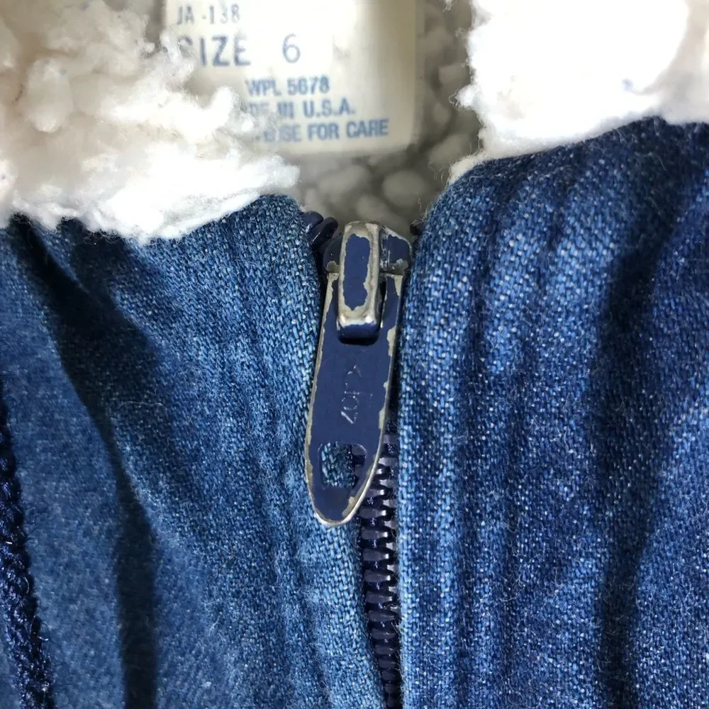 Vintage Kids OshKosh B’Gosh Sherpa Lined Denim Jacket Hooded Made In USA